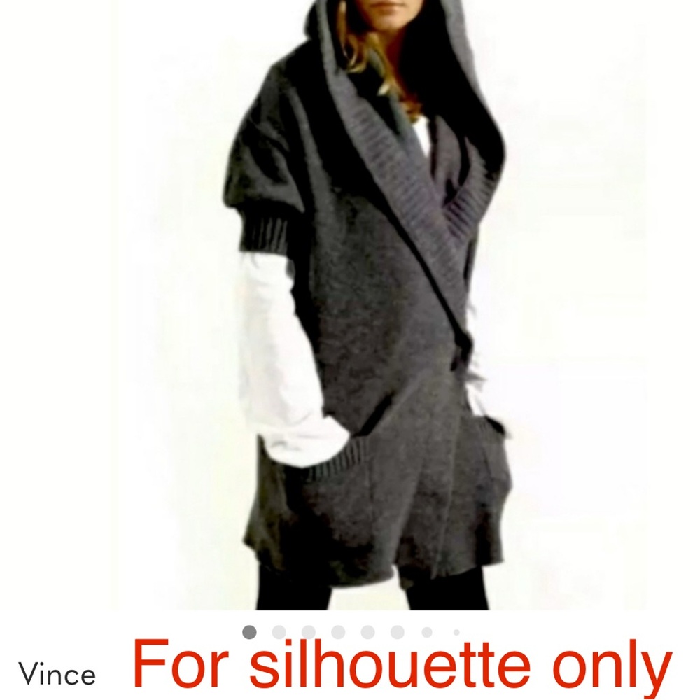 Vince Short Sleeve Black Hoodie Oversized Sweater Cardigan Size XS